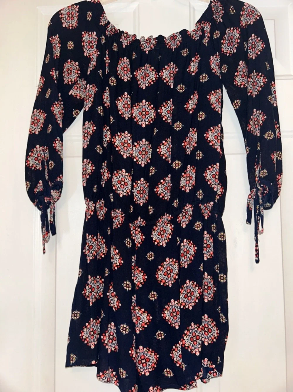 Evereve Braeve Boho Peasant Romper L Navy Like New Summer Casual Off Shoulder